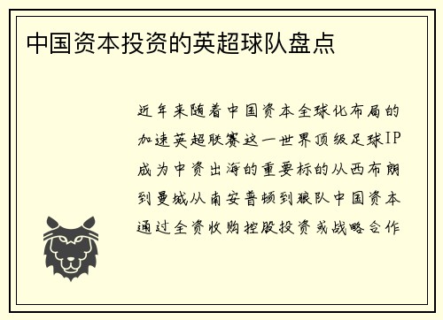 中国资本投资的英超球队盘点